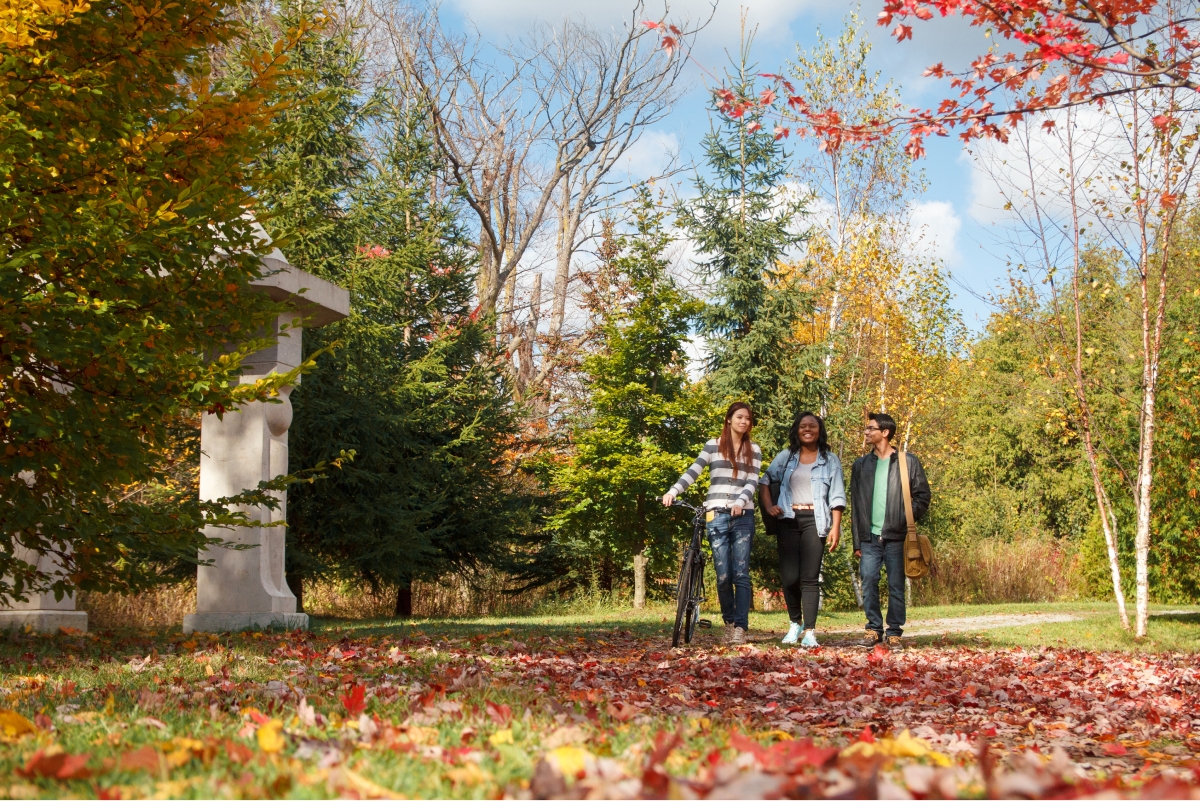 Students walking on a campus in Ontario, Canada