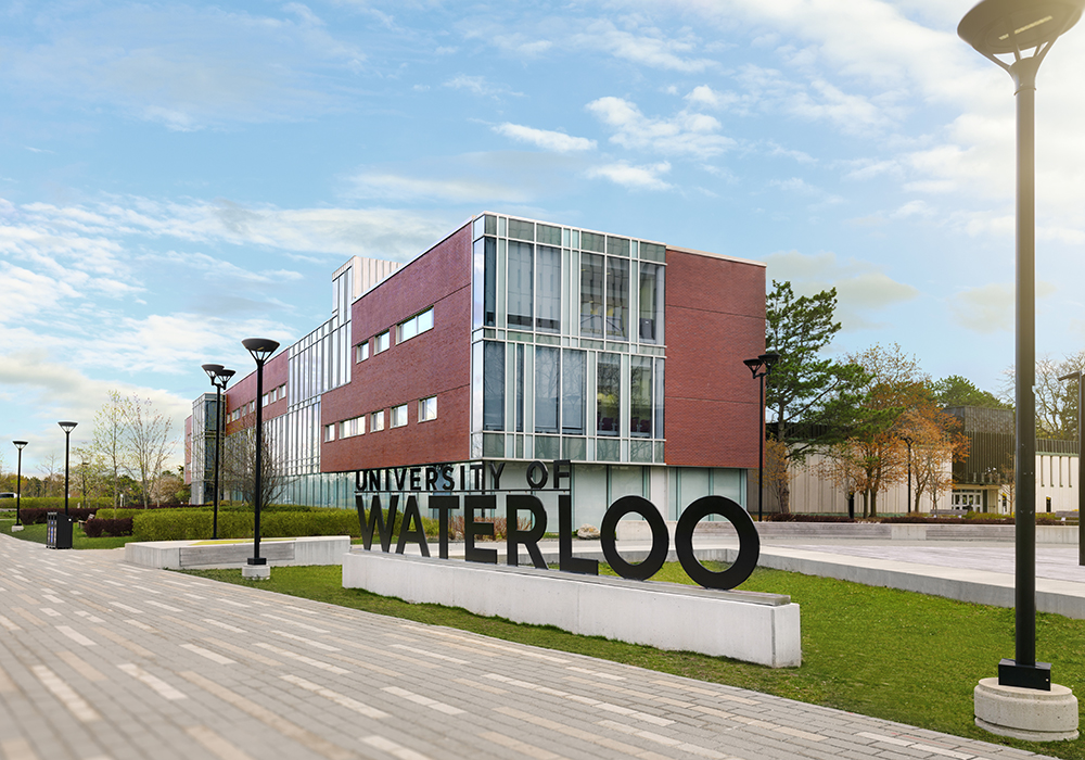 University of Waterloo sign and exterior of campus building