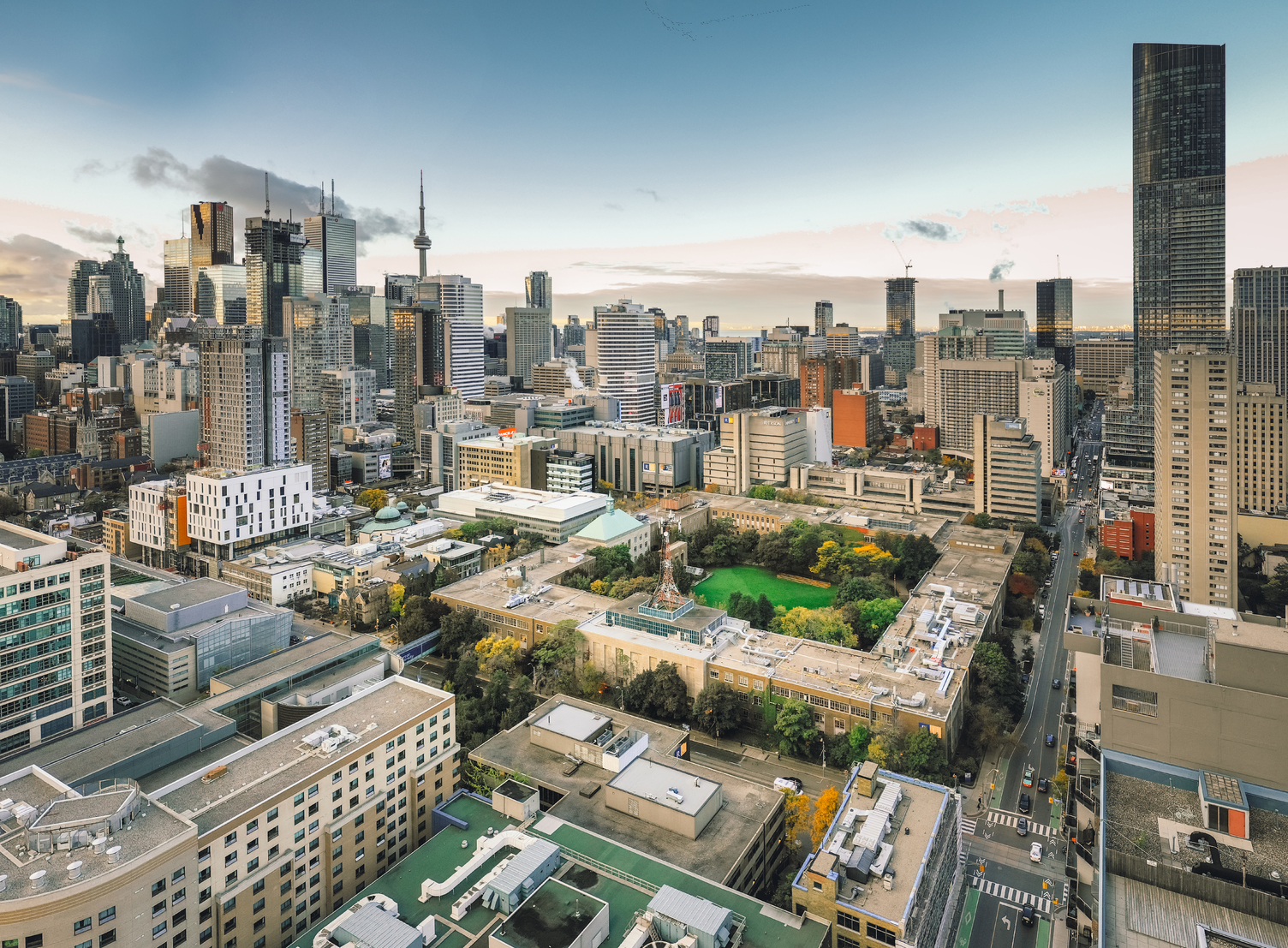Aerial view of the Toronto Metropolitan University campus in downtown Toronto.