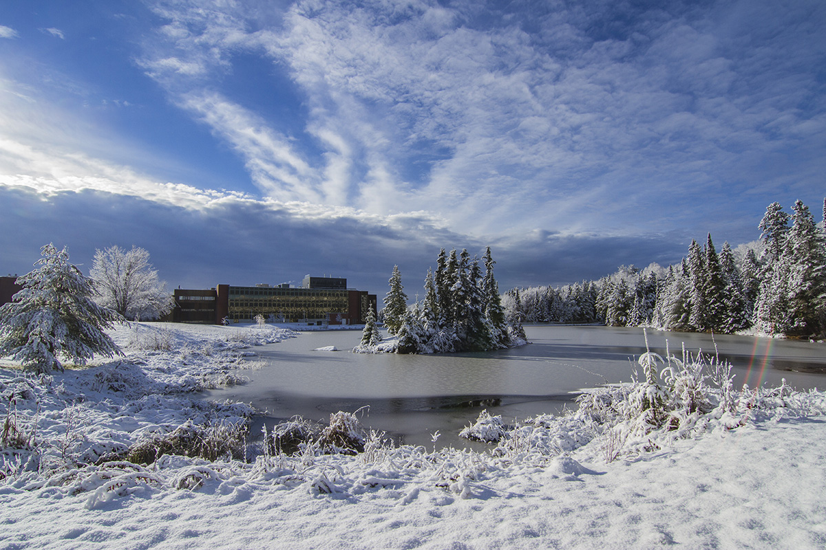 Nipissing University campus in the winter